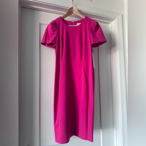Calvin Klein Dresses & Skirts - 🩷 NWT! Pink CALVIN KLEIN Puff Sleeve Sheath Dress - Size 6